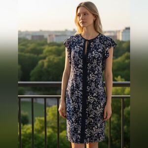 Michael Michael Kors Light Chambray Combo Dress Lightweight Floral Mini Summer